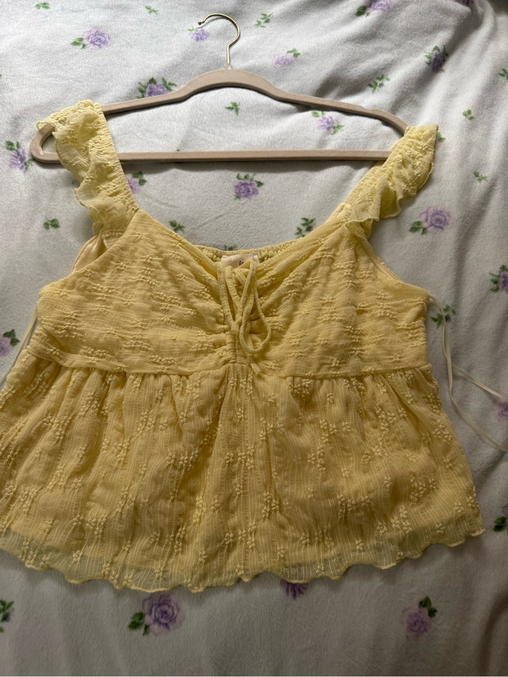 Yellow Lace-Detail Peplum Tank Top